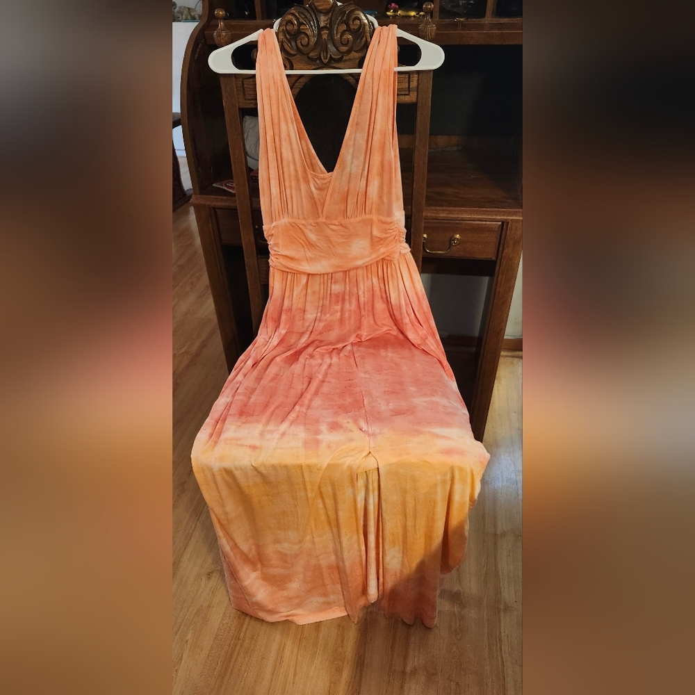 Green Dragon Vibrant Orange Backless Dress